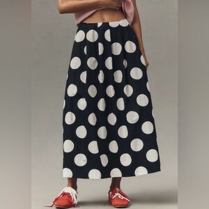 Anthropologie Maeve Cotton Poplin Polka Dot Pleated Midi Skirt Medium NWT